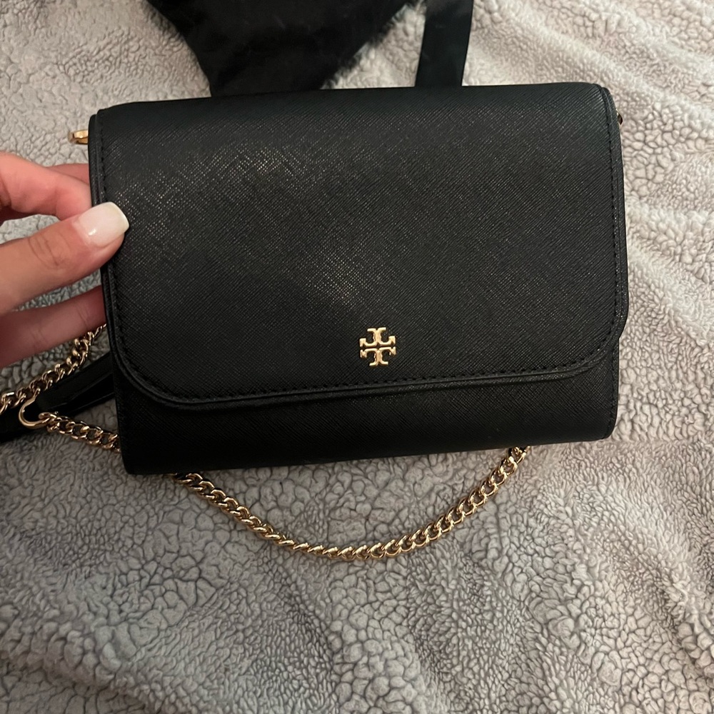 Tory Burch Black Crossbody Bag with Gold Accents